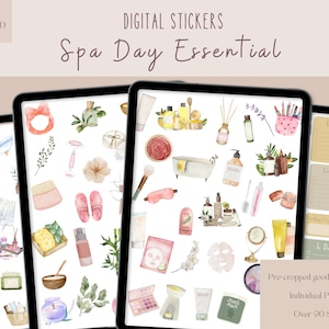 Viktiga Goodnotes-klistermärken för spa-dagar | Digitala skönhetsklistermärken | Planerare-klistermärken för självvård | Minimalistiska iPad-klistermärken | Blommiga iPad-klistermärken