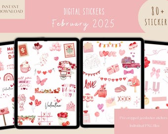 February 2025 GoodNotes Stickers |Valentine's Day Planner Stickers | Minimalist Digital Stickers |Winter GoodNotes |Digital Planner Stickers