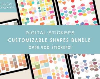 Customizable Shapes Bundle Digital - 900+ Planner Stickers, GoodNotes Shapes, Digital Planning Stickers, Bullet Journal Shapes, iPad sticker