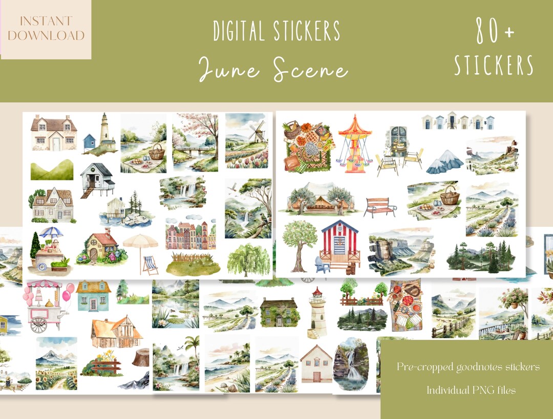 June Scene Goodnotes Stickers|everyday Digital Stickers|green Digital ...