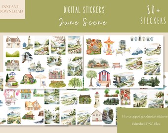 June Scene Goodnotes Stickers|Everyday Digital Stickers|Green Digital Planner Stickers |Outdoor Goodnotes Stickers |Summer iPad Stickers