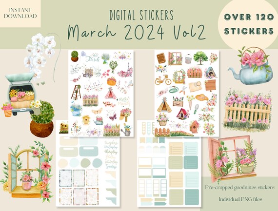 March 2024 Vol2 Goodnotes Stickers|Everyday Digital Stickers| Digital Planner Sticker|Floral Garden Goodnotes Stickers |Spring iPad Stickers