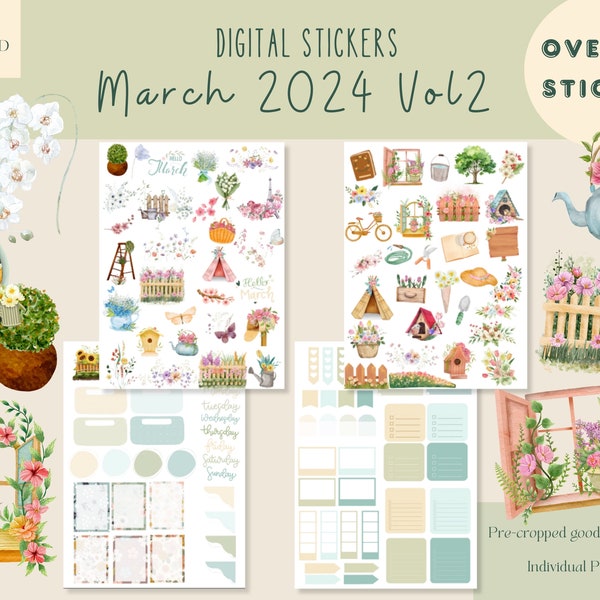 März 2024 Vol2 Goodnotes Stickers|Everyday Digital Stickers| Digitale Planner Aufkleber | Blumengarten Goodnotes Aufkleber | Frühling iPad Aufkleber