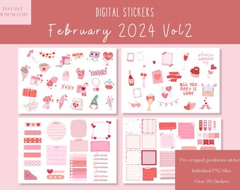 February 2024 Vol2 Goodnotes Stickers|Valentine's Day Digital Stickers| Digital Planner Sticker|Love Goodnotes Stickers |Pink iPad Stickers