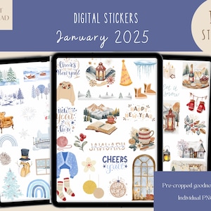 January 2025 GoodNotes Stickers | Winter Planner Stickers | Minimalist Digital Stickers | New Year GoodNotes | Digital Planner Stickers