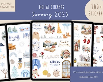 January 2025 GoodNotes Stickers | Winter Planner Stickers | Minimalist Digital Stickers | New Year GoodNotes | Digital Planner Stickers