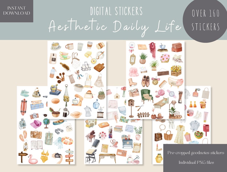 Aesthetic Daily Life Goodnotes Stickers|everyday Digital Stickers ...