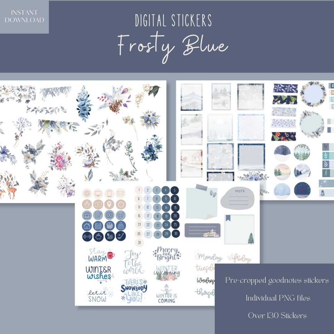 Frosty Blue Goodnotes Stickers| Winter Everyday Digital Stickers ...