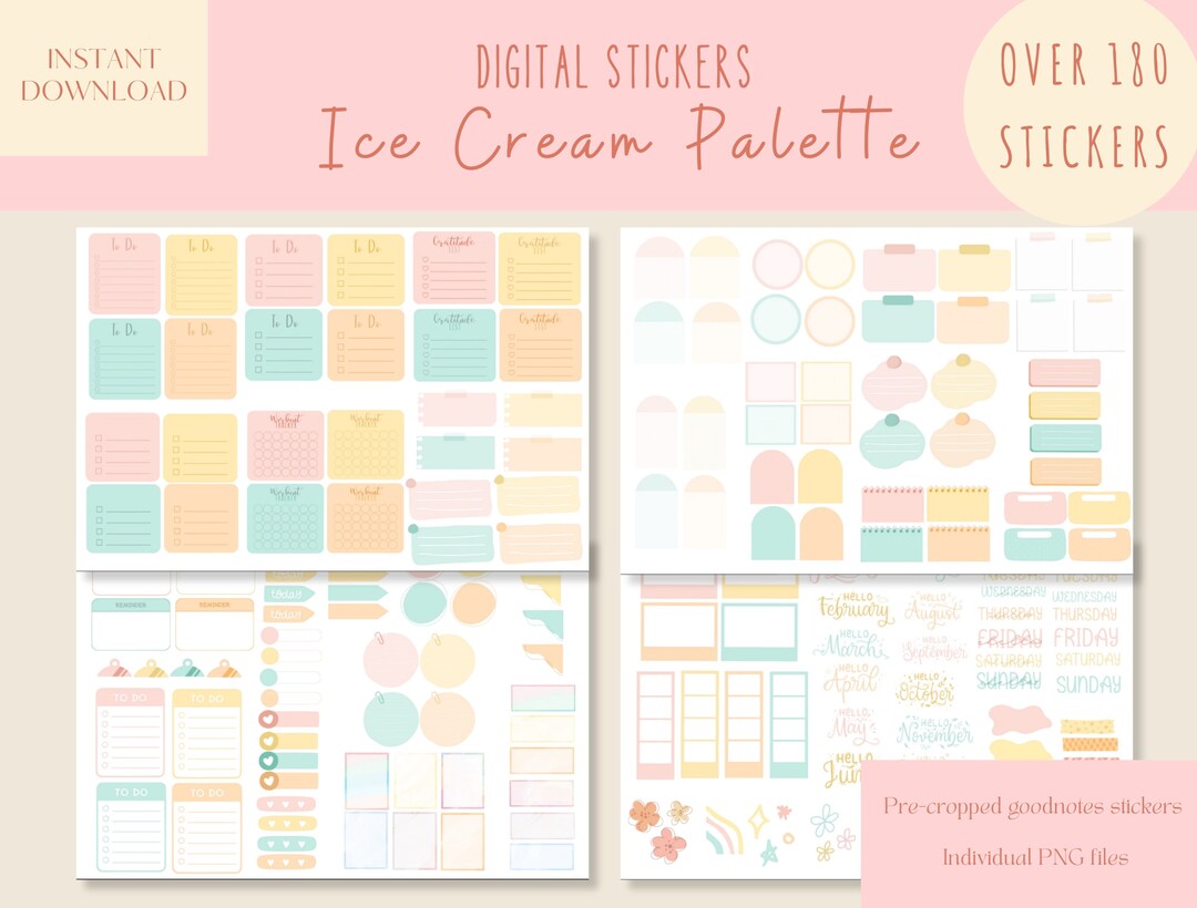 Ice Cream Palette Goodnotes Stickers| Pastel Digital Stickers|digital ...