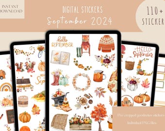 September 2024 Goodnotes Stickers| Aesthetic Everyday Digital Stickers| Fall Planner Sticker|Autumn Goodnotes Stickers | Fall iPad Stickers