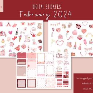 February 2024 Goodnotes Stickers|Valentine's Digital Stickers|Digital Planner Sticker|Minimalist Goodnotes Stickers |Love Pink iPad Stickers
