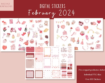 February 2024 Goodnotes Stickers|Valentine's Digital Stickers|Digital Planner Sticker|Minimalist Goodnotes Stickers |Love Pink iPad Stickers