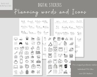 Planning Words and Icons Goodnotes Stickers|Everyday Essential Digital Planner Stickers|Icons Goodnotes Stickers |Labels iPad Stickers