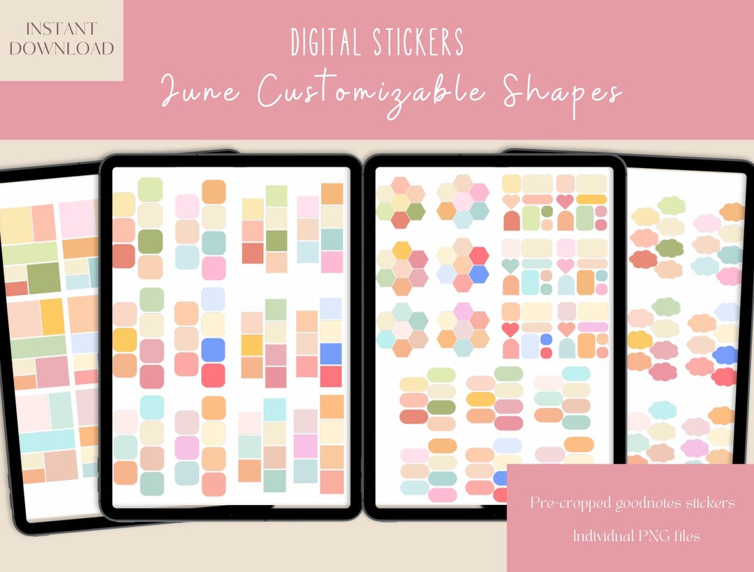 June Widget June Customizable Shapes Goodnotes Stickers|summer Digital Stickers ...