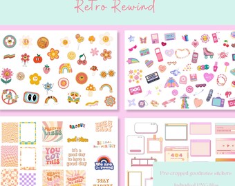 Retro Rewind Goodnotes Stickers| 90s digital stickers| y2k Planner Stickers | Goodnotes Stickers | ipad Stickers | 80s Digital Stickers