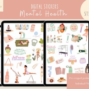 Mental Health Goodnotes Stickers|Self Care Digital Stickers| Fitness Digital Planner Stickers |Wellness & Mindfulness iPad Stickers