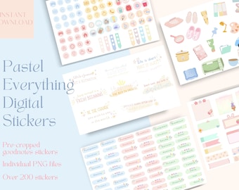 Pastellfärgade Everything GoodNotes-klistermärken | Dagliga GoodNotes Planner Stickers | Söta Pastell Planner Stickers | Färdigskurna klistermärken | Ipad klistermärke