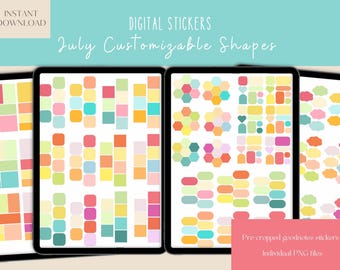 July Customizable Shapes Goodnotes Stickers|Everyday Digital Stickers|Digital Planner Sticker|Widget ipad Stickers |Shapes Pre-cropped PNG