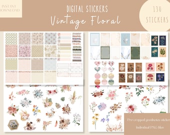 Vintage Floral Goodnotes Stickers|Everyday Digital Stickers| Digital Planner Stickers|Minimalist Goodnotes Stickers |Aesthetic iPad Stickers