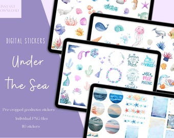Adesivi Goodnotes Under the Sea Adesivi digitali quotidiani / Adesivi Sea Planner / Adesivi per iPad Sirena / Adesivi digitali oceano