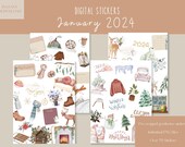 January 2024 Goodnotes Stickers|Everyday Digital Stickers| Digital Planner Sticker|Minimalist Goodnotes Stickers |Winter iPad Stickers