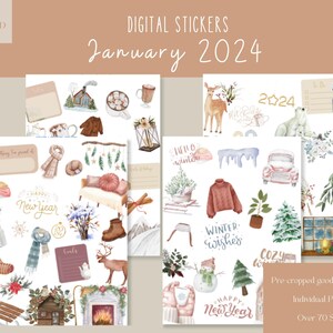 January 2024 Goodnotes Stickers|Everyday Digital Stickers| Digital Planner Sticker|Minimalist Goodnotes Stickers |Winter iPad Stickers