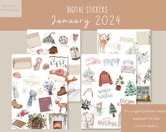 January 2024 Goodnotes Stickers|Everyday Digital Stickers| Digital Planner Sticker|Minimalist Goodnotes Stickers |Winter iPad Stickers