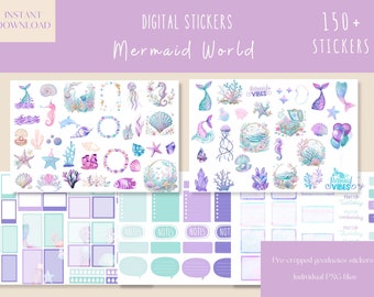 Mermaid World Goodnotes Stickers|Everyday Digital Stickers|Digital Planner Sticker|Magical Fantasy Pre-cropped PNG|Sea iPad Stickers Clipart