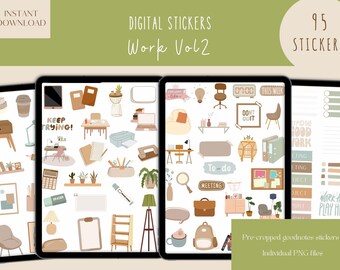 Arbeit Vol2 GoodNotes Aufkleber | Work from Home Digitale Aufkleber |Büro GoodNotes Aufkleber | Arbeitsplaner