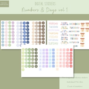 Number and Days vol 1 Goodnotes Stickers| Everyday digital stickers| Planner Stickers | Circle Number Goodnotes Stickers | ipad Stickers