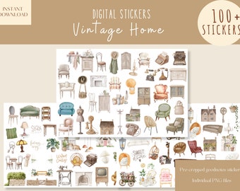 Vintage Home Goodnotes Stickers|Everyday Digital Stickers| Digital Planner Stickers |Home scene Goodnotes Stickers |Cozy Home iPad Stickers