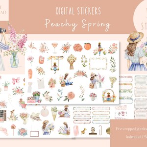 Peachy Spring Goodnotes Stickers|Everyday Digital Stickers| Digital Planner Sticker|Floral Garden Goodnotes Stickers |Spring iPad Stickers