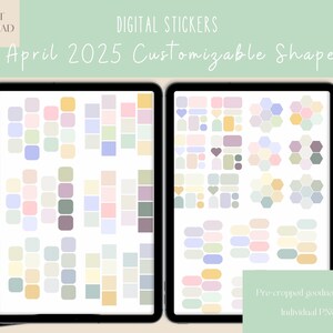 April 2025 Customizable Shapes Goodnotes Stickers|Spring Digital Stickers|Easter iPad stickers |Widget ipad Stickers|Shapes Pre-cropped PNG