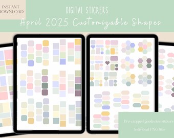 April 2025 Customizable Shapes Goodnotes Stickers|Spring Digital Stickers|Easter iPad stickers |Widget ipad Stickers|Shapes Pre-cropped PNG