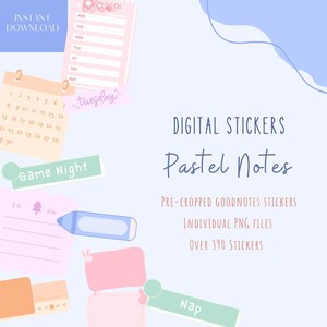 Pastel Notes Goodnotes Stickers| Colorful Everyday Digital Stickers|Essential Planner Sticker |Cute Digital Stickers Goodnotes Planner Notes