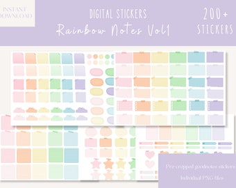 Rainbow Notes Vol1 Goodnotes Stickers|Notes Digital Stickers| Memo Planner Stickers |Sticky Notes Pre-cropped PNG| Transparent iPad Stickers