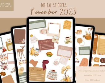 November 2023 Goodnotes Stickers|Aesthetic Everyday Digital Stickers|Fall Planner Sticker|Essential Goodnotes Stickers |Autumn iPad Stickers