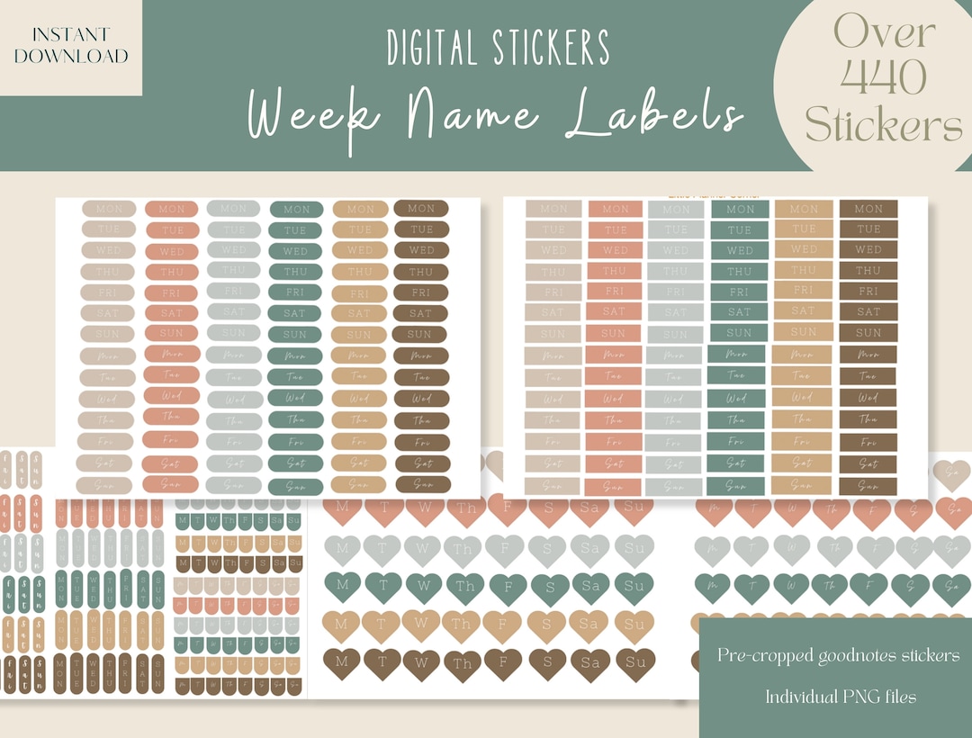 Week Name Labels Goodnotes Stickers|widget Digital Stickers| Digital ...
