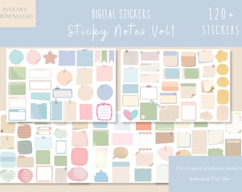 Adesivos Sticky Notes Vol1 Goodnotes | Adesivos digitais diários PNG | Adesivo de planejador digital | Adesivos Memo Goodnotes | Adesivos Widget para iPad