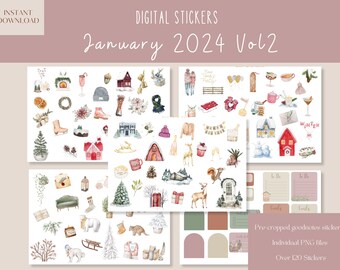 January 2024 Vol2 Goodnotes Stickers|Everyday Digital Stickers| Digital Planner Sticker|Minimalist Goodnotes Stickers |Winter iPad Stickers