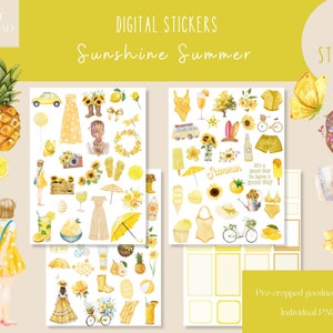 Sunshine Summer Goodnotes Stickers|Yellow Everyday Digital Stickers| June Planner Stickers |Summer iPad Stickers| August iPad planner PNG