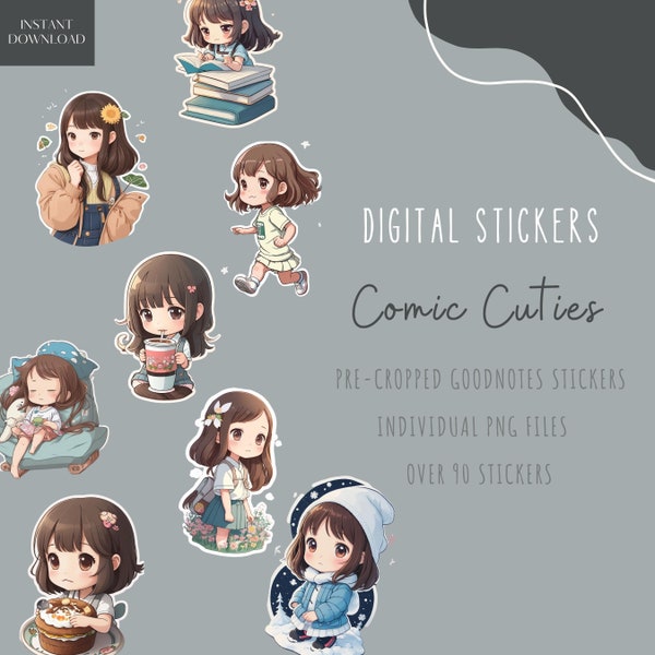 Comic Cuties Goodnotes Stickers| Kawaii Girl Digital Stickers | Goodnotes Planner Stickers | Cute ipad Stickers | Chibi Digital Stickers