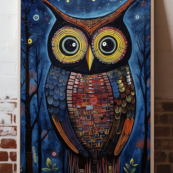 Enchanting Owl Perched at Midnight - Intricate Fantasy Art Digital Download - Wall Art, Puzzles, Shirts & More! #OwlPainting #FantasyArt