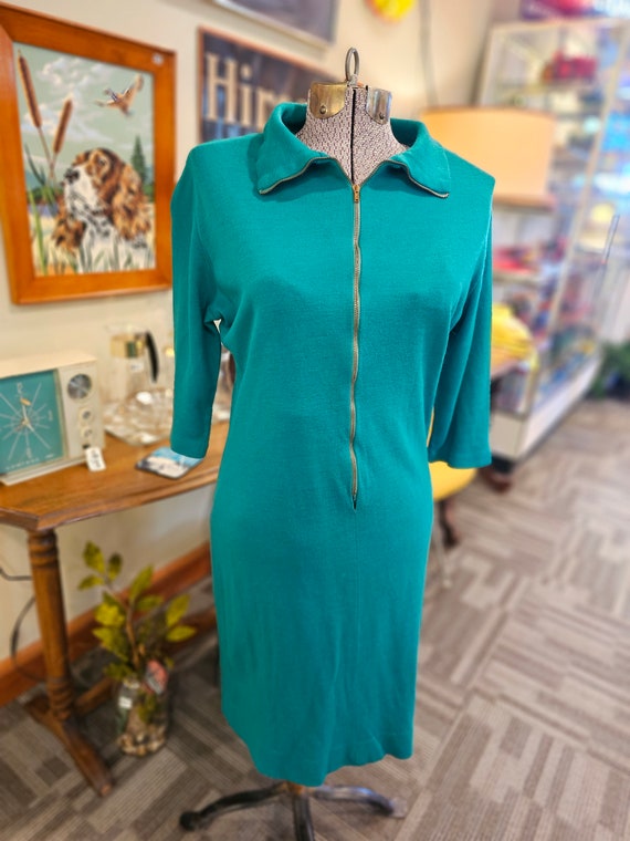 Vintage 60's/70's Turquoise Zipper Collared Dress