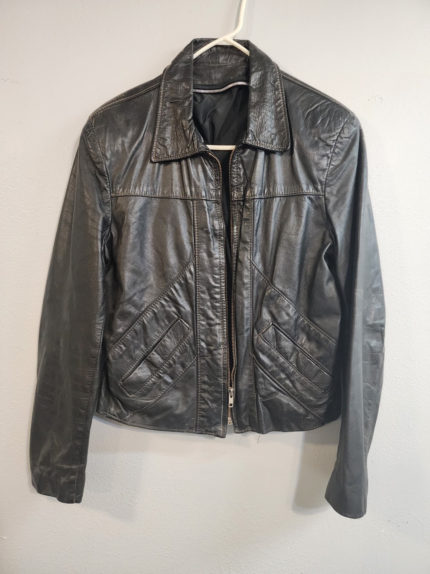 Vintage Jean Pierre Black Leather Bomber Jacket - Etsy