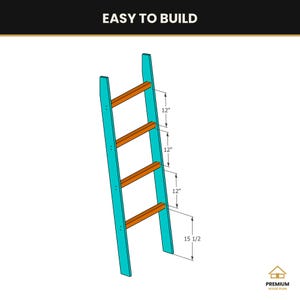 Dekenladder Bouwtekening, DIY Quilt Ladder, Leunende Decoratieve Dekenhouder voor Plaids en Handdoeken, Houtbewerking PDF Plan afbeelding 4