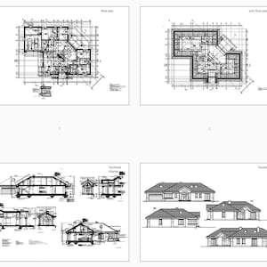 Comprehensive architectural blueprints including floor plans, attic plans, sectional drawings, and facades. Ideal for modern house plans and construction projects. Detailed designs for precise building and visualization of the final structure.