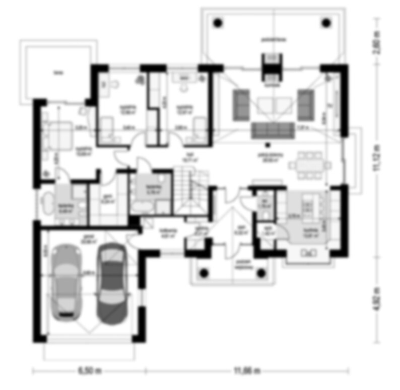 Detailed Ground Floor Plan with Multiple Rooms – A detailed blueprint of the ground floor showing bedrooms, living areas, and garages. Ideal for house blueprint enthusiasts and shed plans.
