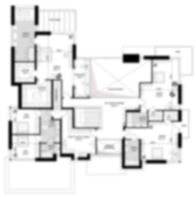 Second-floor layout of a luxury home showcasing multiple bedrooms and a master suite. Designed for functional and modern living.