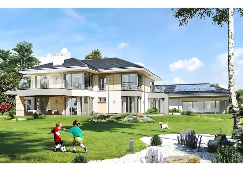 Hausplan mit 6 Schlafzimmern, Pool und Sauna | Moderner Luxusvillen-Entwurf | Grundrisse im PDF-Format Bild 11